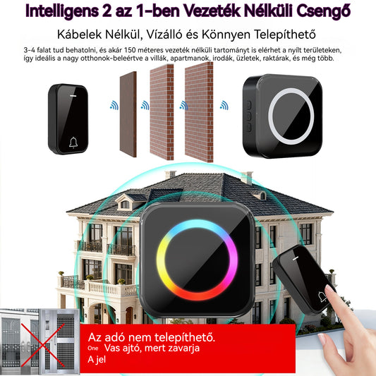 🔔🏠 Intelligens 2 az 1-ben Vezeték Nélküli Csengő – Kábelek Nélkül, Vízálló és Könnyen Telepíthető