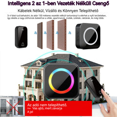 🔔🏠 Intelligens 2 az 1-ben Vezeték Nélküli Csengő – Kábelek Nélkül, Vízálló és Könnyen Telepíthető