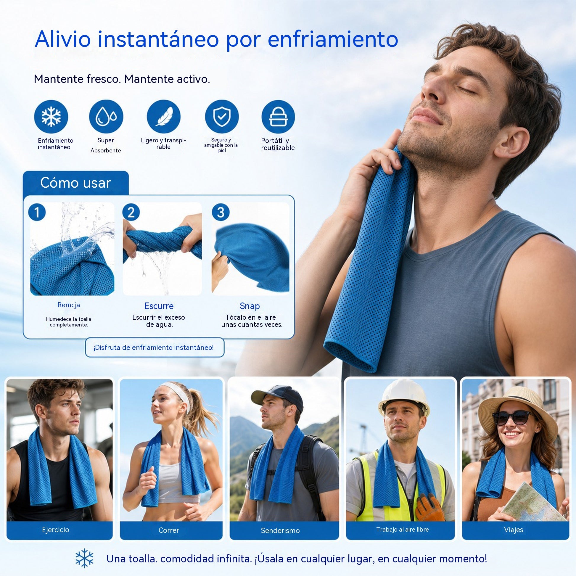 🎁¡Compra uno y llévate otro gratis por el último día!❄💦Una toalla fresca y absorbente que puedes usar en cualquier momento y lugar. Reutilizable, suave, absorbente, refrescante y portátil.