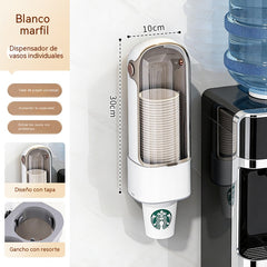 Dispensador de vasos desechables, para montaje en pared en el hogar.