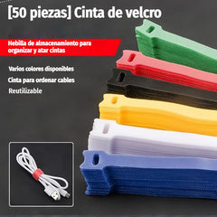 🔥【50 piezas 22€】Bridas de velcro para sujetar cables de datos y cables de carga. Reutilizables.
