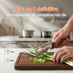 ✅【¡Compra 1 y llévate 1 gratis!】🧅🔪 Pelador de cocina multifuncional 3 en 1: ¡Pela, corta y abre tapones de botellas! 🔥