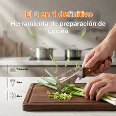 ✅【Compra 1 lleva 1 gratis】2 unidades por 25 euros🧅🔪 Pelador de cocina multifuncional 3 en 1: ¡Pela, corta y abre tapones de botellas! 🔥