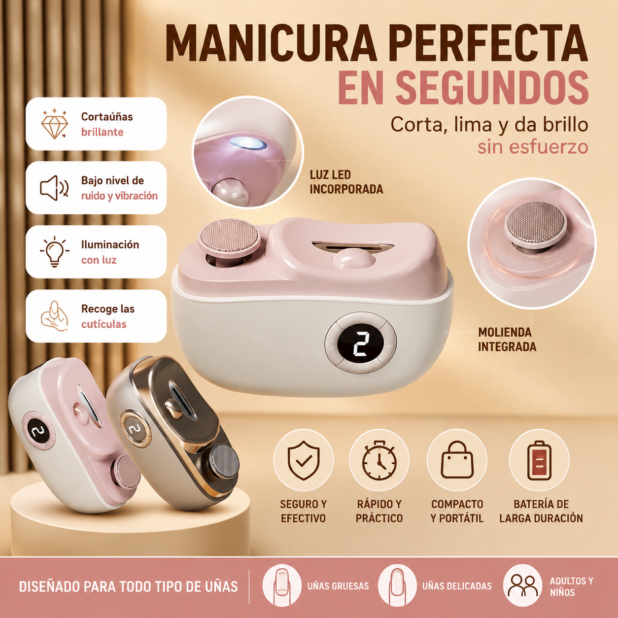 ✂️💅 Lima de uñas eléctrica multifuncional, cortauñas eléctrico con protección antipellizcos