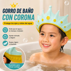 📢📢 ¡40% de descuento! ⏰ Gorro de ducha impermeable para niños, ajustable con diseño de corona de dibujos animados ✨