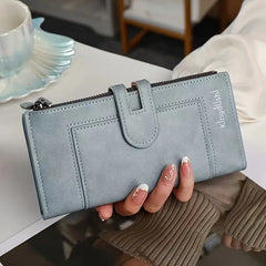 💰Cartera de mujer con doble cremallera y ranuras para múltiples tarjetas, de cuero genuino retro