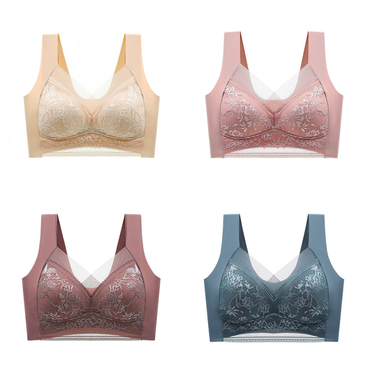 🔥👍【Compra 2 y llévate 2 gratis】👙🌺【40-110 kg】Sujetador de encaje cómodo sin costuras de talla grande