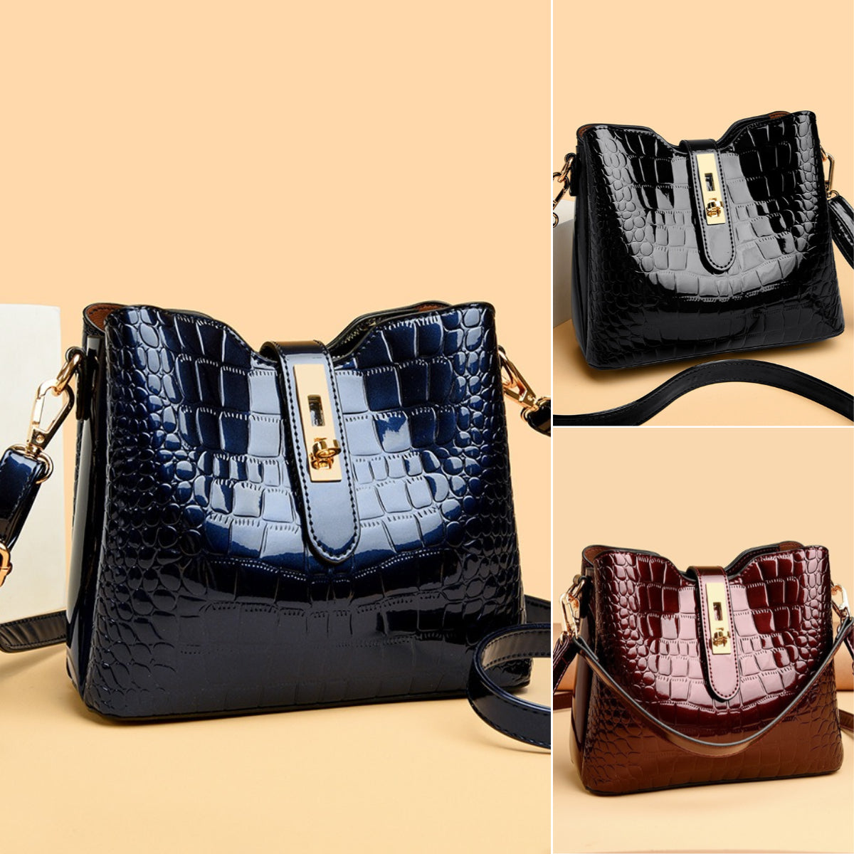 👜 ¡TIEMPO LIMITADO: 50% DE DESCUENTO! ✨ Bolso de mano brillante para mujer con estampado de cocodrilo: estructurado, detalles dorados, espacioso y elegante 💼