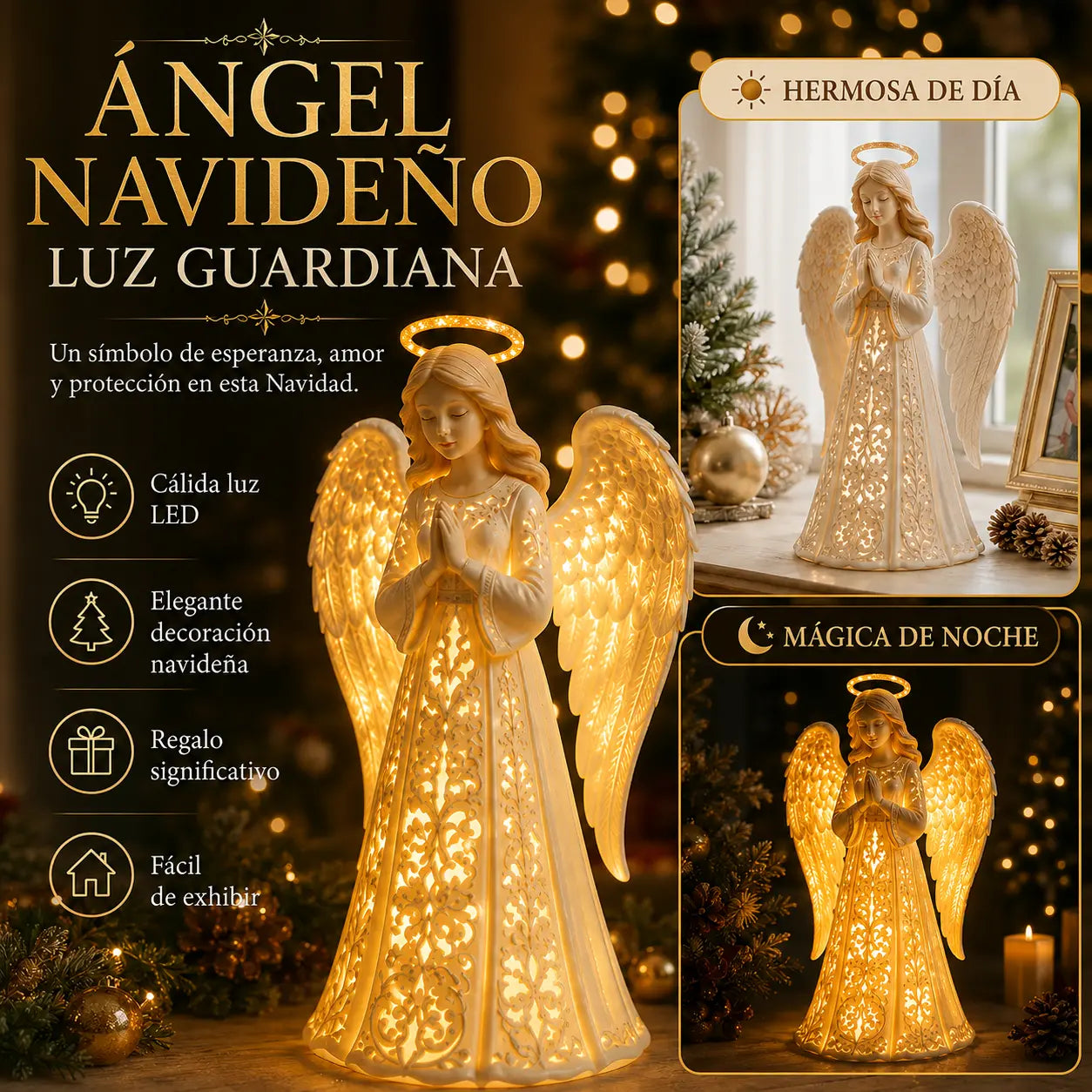 😇Luces navideñas de ángeles guardianes: símbolos de esperanza, amor y protección.