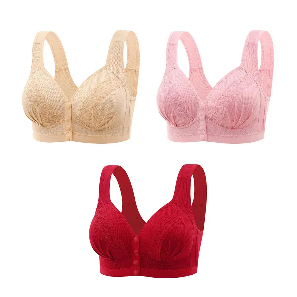 👙【Juego de 3 piezas】✨ Sujetador de Tirantes Sin Aros con Cierre Delantero – Sin Costuras, Efecto Elevador y Estilo Espalda Bonita para Mujer🌸