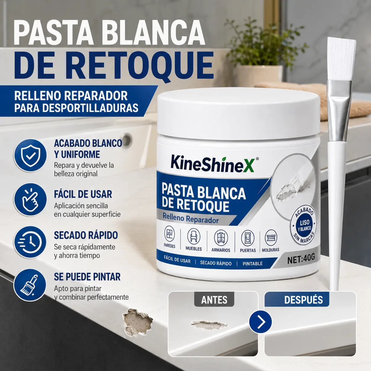 🧹🏠【Compra 1 y llévate 1 gratis】Pasta de retoque para muebles blancos con pincel