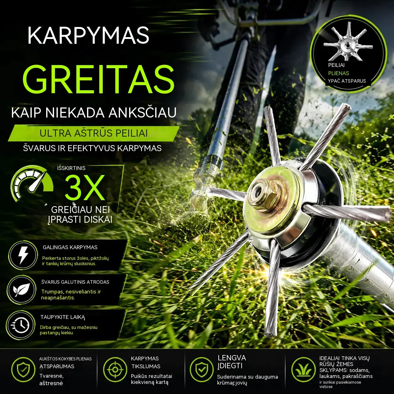 ⏰Pirkite vieną – antrą gaukite nemokamai🔥 Pakaitinė pjovimo galvutė žoliapjovėms / krūmapjovėms – plieninė pjovimo galvutė žolei pjauti 🌿✂️⚙️