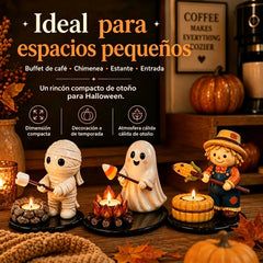 👻🔥 Portavelas de Fogata con Fantasmitas y Animales de Resina – Soporte para Vela de Té, Adorno de Escritorio 🕯️✨