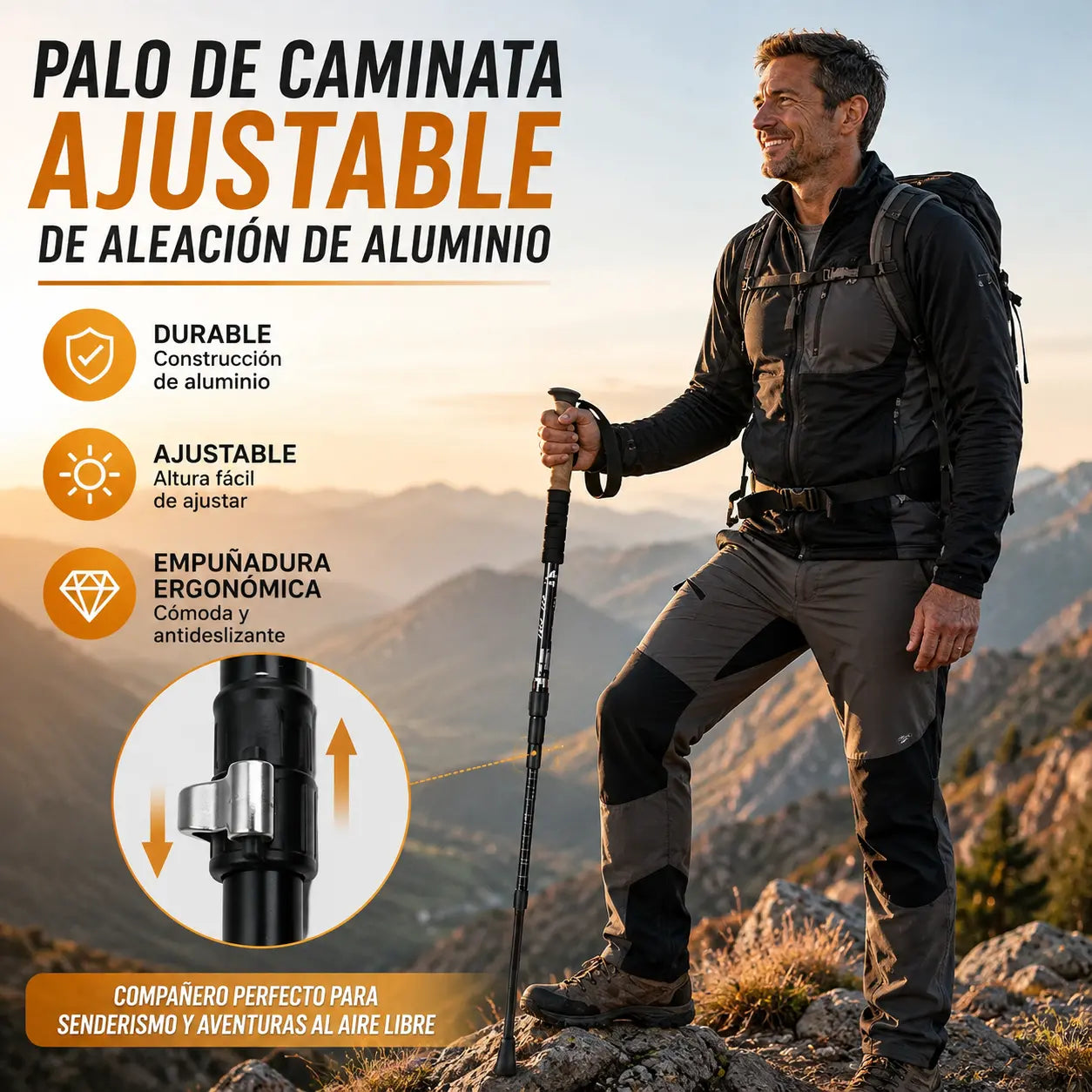 📢¡50% de descuento! ⛰️✨Bastones de trekking/bastones de senderismo multifuncionales y ajustables de aleación de aluminio: duraderos, con absorción de impactos y ligeros.