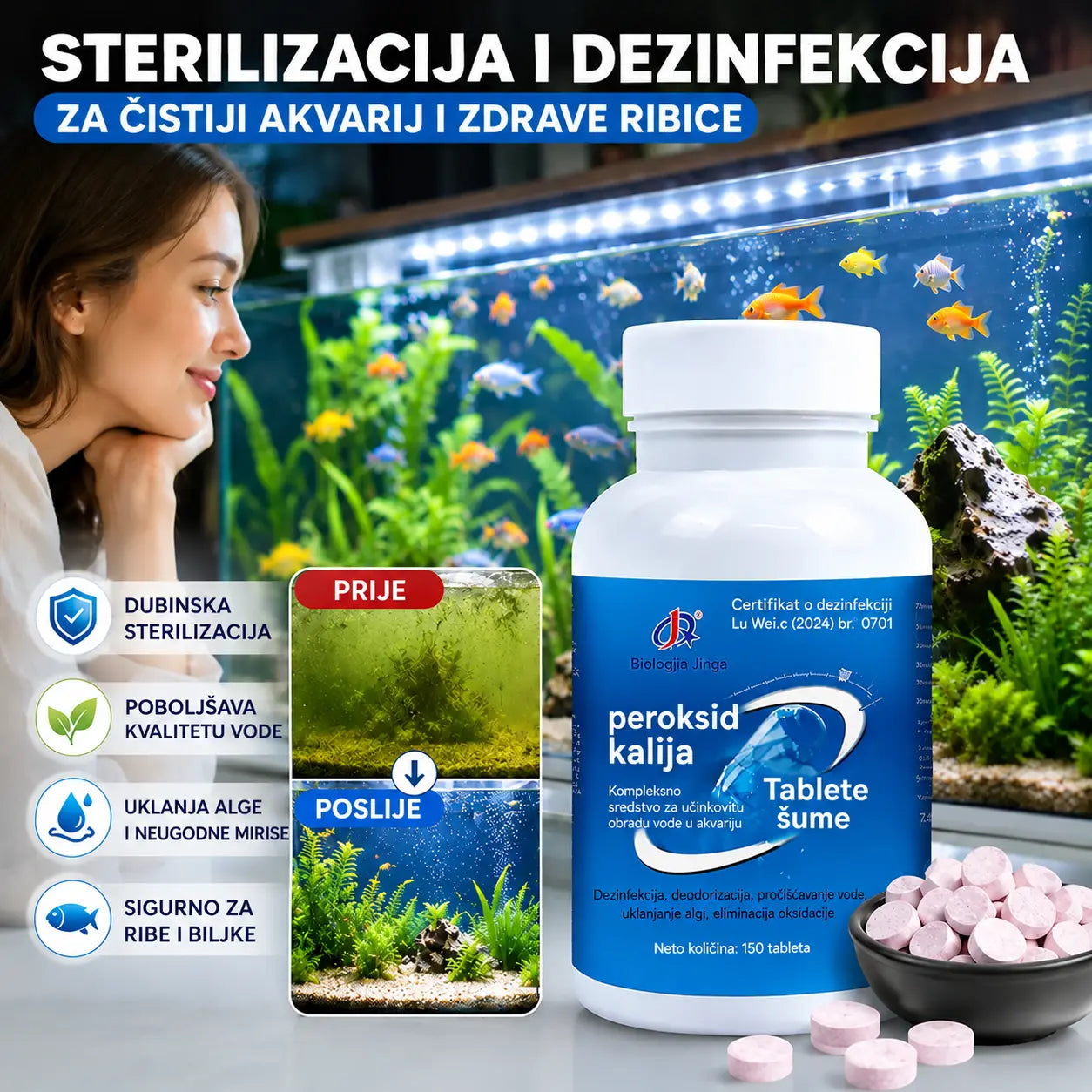 🔥【Kupi jedan, drugi dobij besplatno，300 kapsula】🐟🌿 Tablete s višestrukim djelovanjem za pročišćavanje vode u akvarijima: steriliziraju, uklanjaju klor i pročišćavaju vodu; prikladne za akvarije i vrtna jezerca.