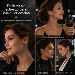 ✨1 par de pendientes de botón redondos en tono plateado con diseño de enredadera gótica y circonita cúbica negra.