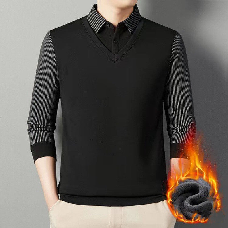 👔[M-4XL]Suéter de dos piezas de chenilla sintética para hombre con terciopelo y engrosamiento para mantener el calor