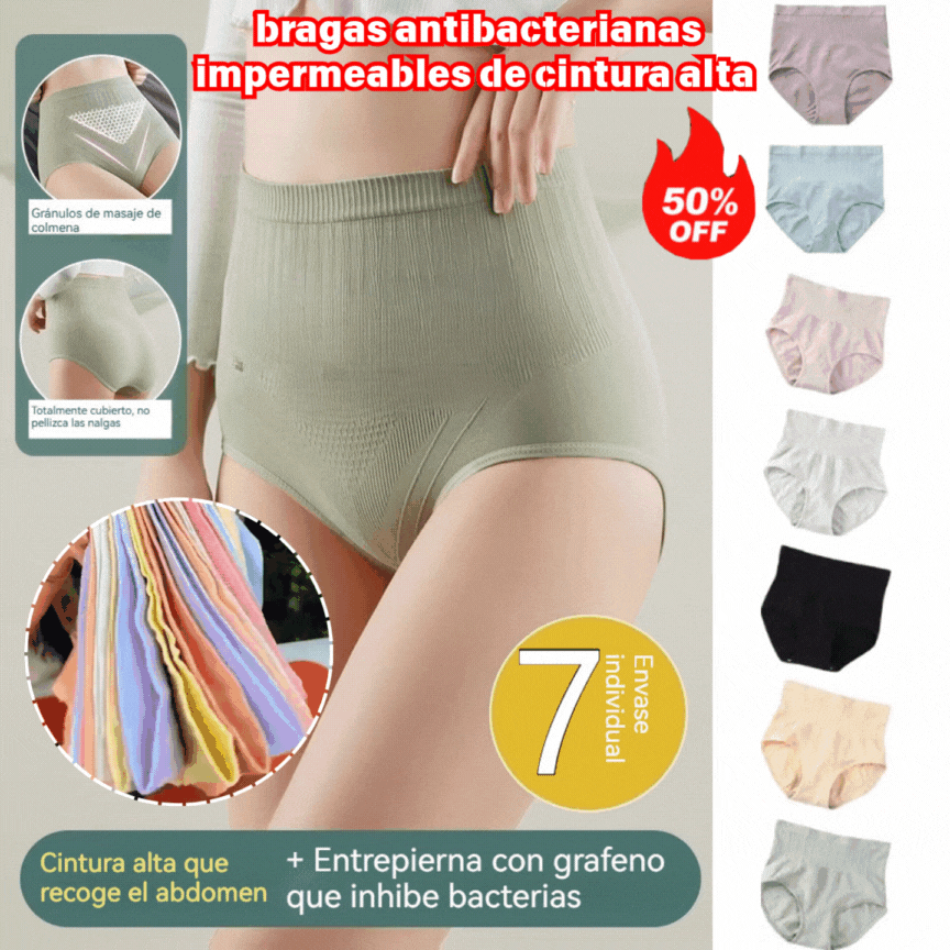 Último día con 50 % de descuento: 🔥7 piezas【M-XL】bragas antibacterianas impermeables de cintura alta