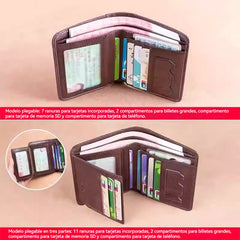 👝✨ Nueva cartera para hombre de piel auténtica con sistema antirrobo.