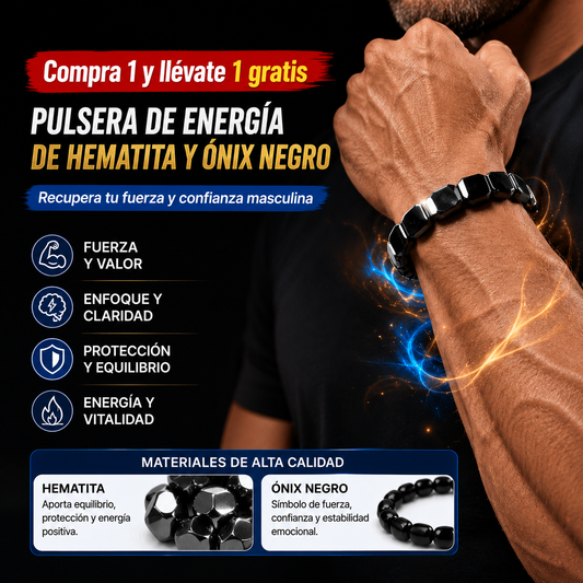 【Compra 1 y llévate 1 gratis】🔥Pulsera de energía de hematita y ónix negro｜Recupera tu fuerza y confianza masculina