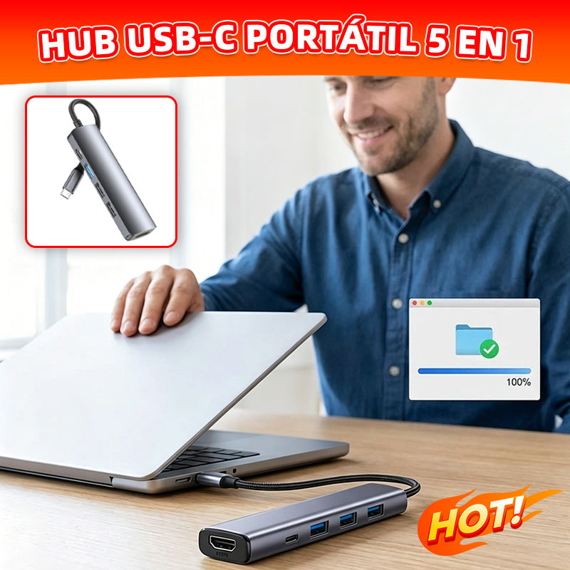 🔌✨ Hub USB-C portátil 5 en 1 con salida HDMI 4K 🎥💻
