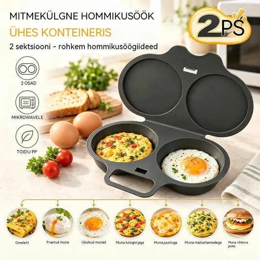 🎁2 tk 24 €💥Mikrolaineahjus kasutatav munapošeerija: kahe pesaga, mittenakkuva kattega ja lihtsasti puhastatav.🏠