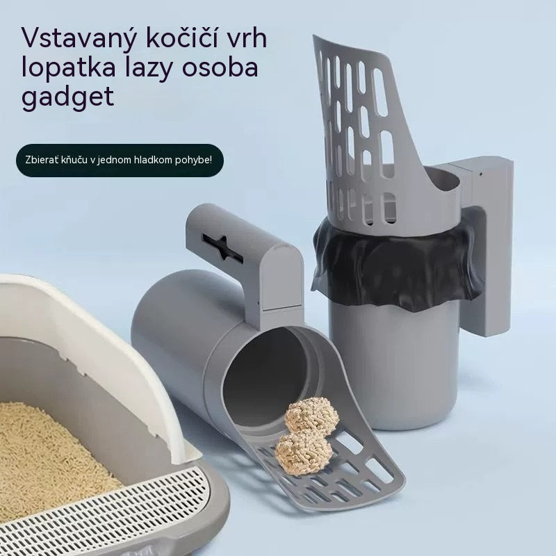 Lopatka na mačaciu toaletu s integrovaným zásobníkom + 4 rolky vreciek na odpad 🎁 Lopatka na mačaciu toaletu so zabudovaným zásobníkom na odpad – efektívne preosievanie, dávkovač vreciek – rýchle a hygienické čistenie pre stále čistú toaletu ✨🐾