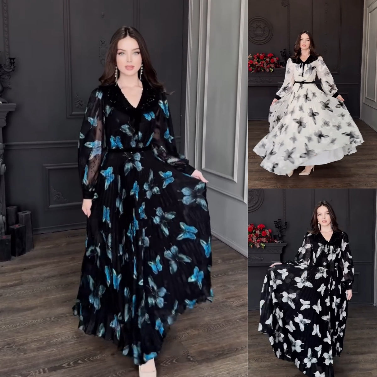 【S-5XL】😍🦋Vestido largo y elegante con estampado de mariposas.