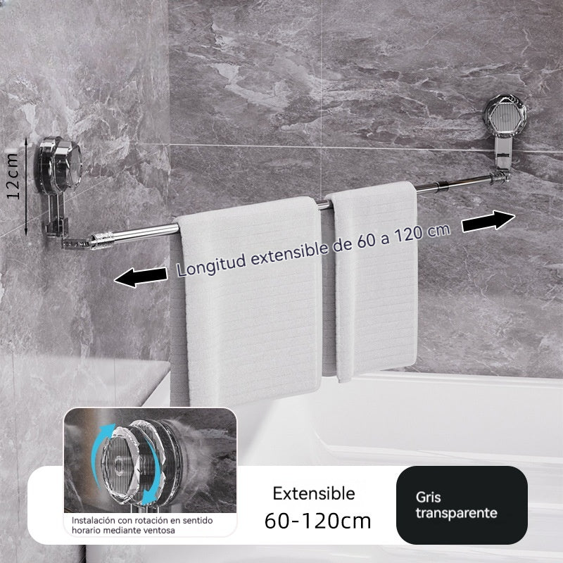 🚿✨ Barra de toalla con ventosa ajustable: no requiere perforar, no daña y tiene un agarre cómodo.