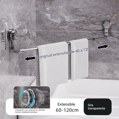 🚿✨ Barra de toalla con ventosa ajustable: no requiere perforar, no daña y tiene un agarre cómodo.