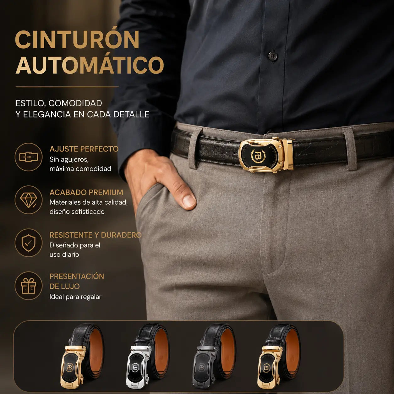 📢📢 ¡50% de descuento! 💼✨ Cinturón de hombre de cuero genuino con hebilla automática, perfecto para el uso diario, la oficina y ocasiones formales.