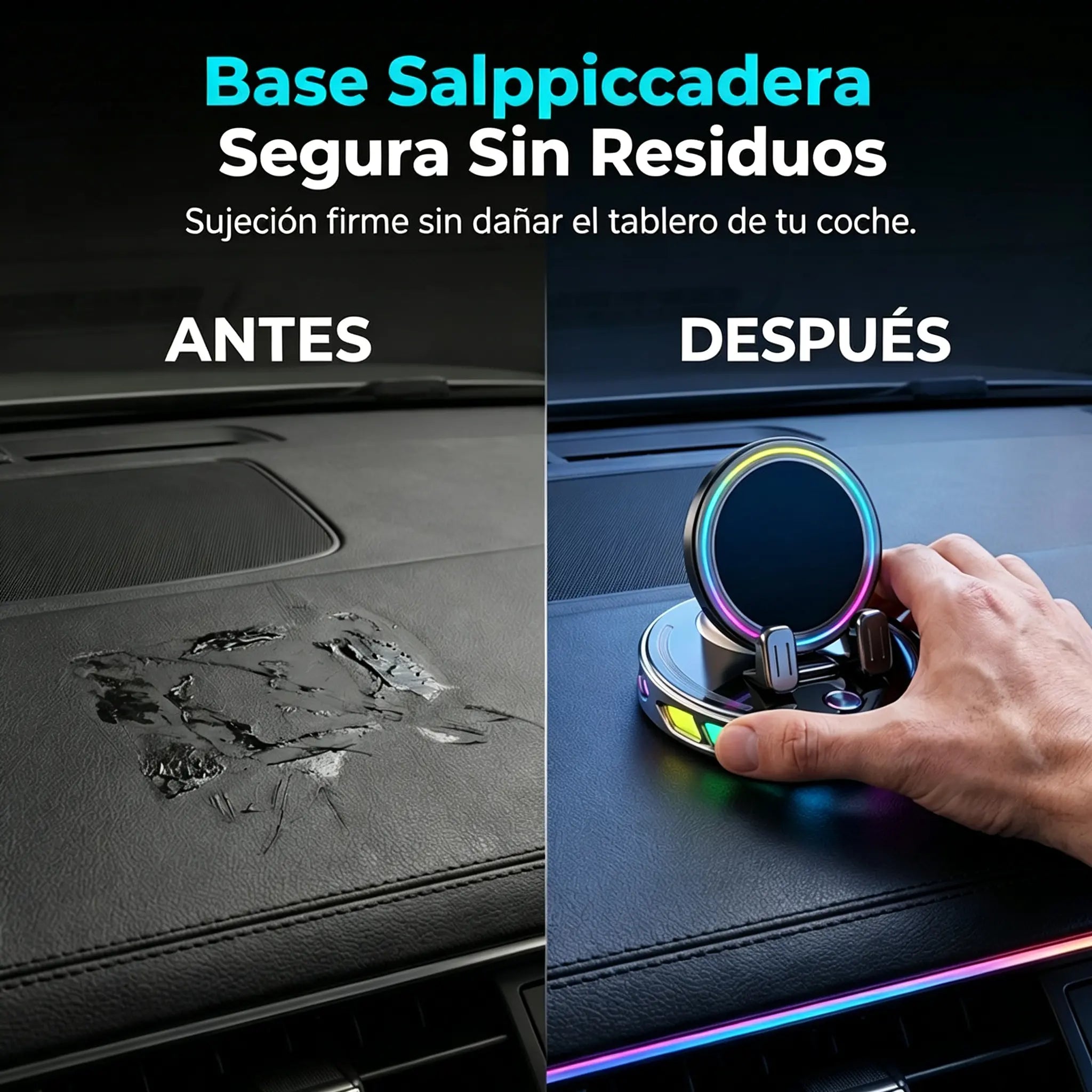 📱 Soporte para coche RGB con sujeción automática y carga inalámbrica de 15 W