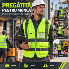 🦺 Chaleco de seguridad reflectante multibolsillos: ¡Máxima visibilidad de 360° y practicidad para cualquier entorno de trabajo!