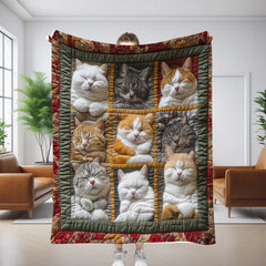 📢📢 ¡50% de descuento! 🐾🐱【150*200CM】Cómoda manta de nueve paneles con estampado de gatos