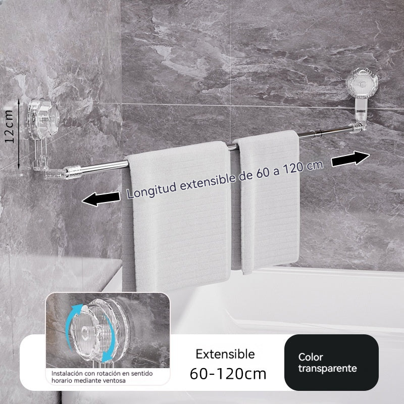 🚿✨ Barra de toalla con ventosa ajustable: no requiere perforar, no daña y tiene un agarre cómodo.