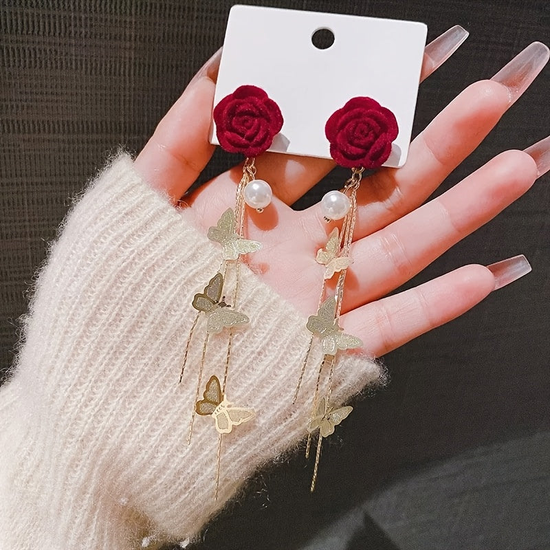 ✨【Compra uno y llévate otro gratis】🦋 Pendientes largos de lujo con borlas de mariposa