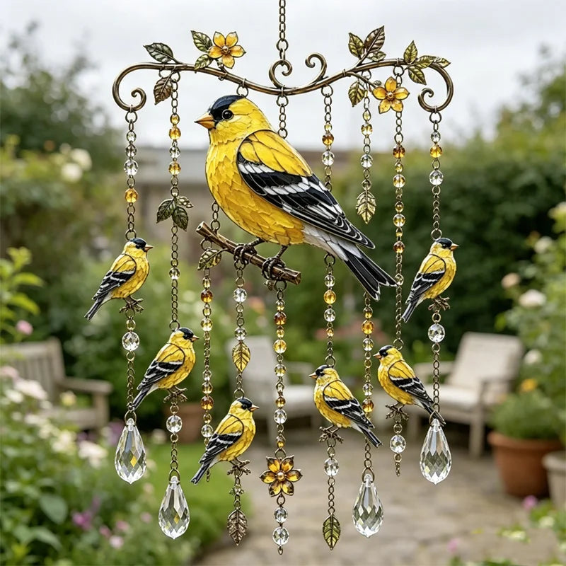 🐦Kristály szélcsengő kolibrivel és retró stílusú festett mintával