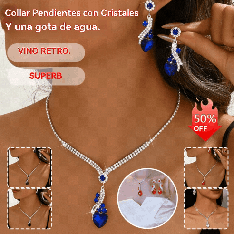 💎【Collar + Pendientes】Conjunto de joyas de cristal de dos piezas