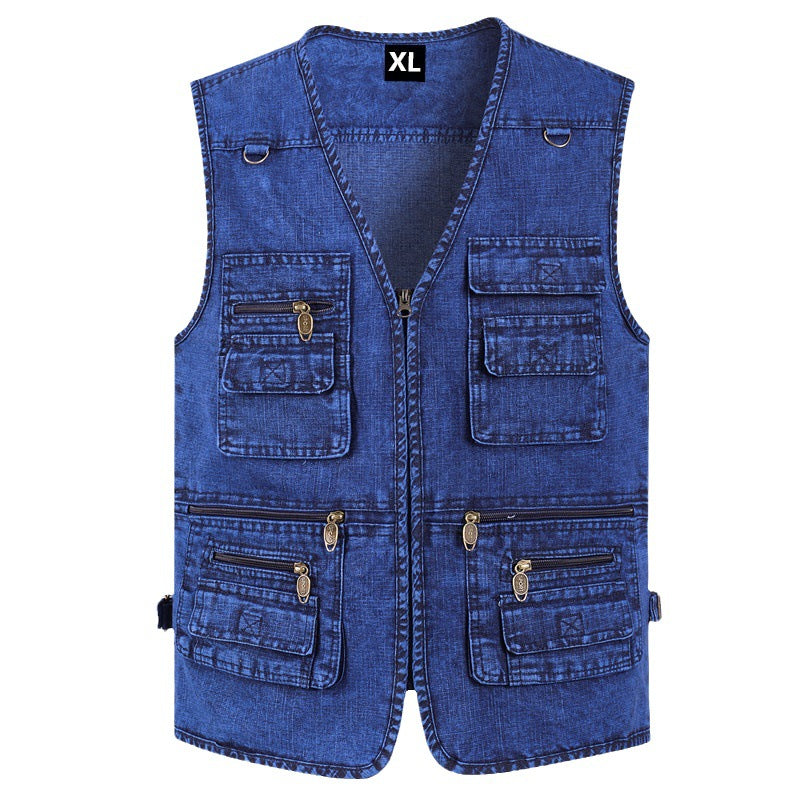 🔥【Oferta por tiempo limitado】【XL-7XL】2025 Chaleco vaquero multibolsillos para hombr