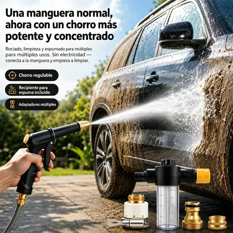 💦 Pistola de lavado a alta presión con boquilla de cobre 360° – Dos modos de chorro, mango largo, ideal para coche y hogar 🚗🔧