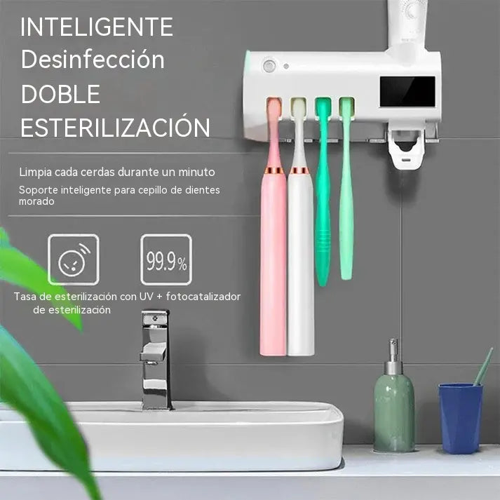 🔥1 pieza 27 euros🦷 Esterilizador de cepillos de dientes UV de pared - Sin taladro - Soporte de baño 3 en 1 🚿