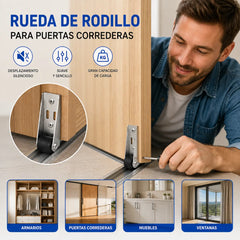 【4 ruedas + 16 tornillos】🚪 Soporte con Rueda para Puerta Caída – Silencioso, Ajustable y Fácil de Instalar 🔧