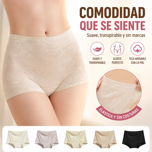 🔥5 piezas🔥Braguitas triangulares de jacquard de cintura alta, antibacterianas, de seda morera, de grado 10A, para mujer, que realzan la cadera y adelgazan el abdomen (40-80 kg)