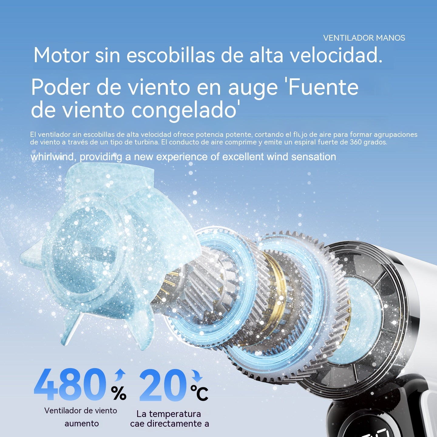❄Ventilador portátil de alta velocidad con sistema de superrefrigeración.