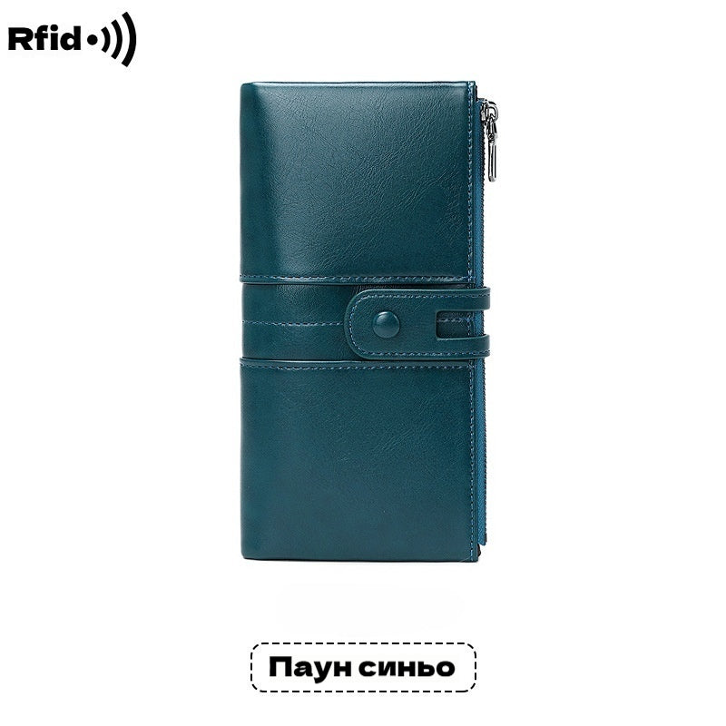 🔥50% de descuento💼 Cartera retro multifuncional de piel encerada para mujer, con diseño de doble cremallera y función antirrobo RFID.