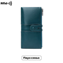 🔥50% de descuento💼 Cartera retro multifuncional de piel encerada para mujer, con diseño de doble cremallera y función antirrobo RFID.