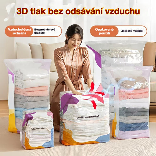 🧳【Sada 5 kusů】💨 Velký, stlačitelný vakuový úložný sáček: není potřeba pumpička, nepropustný a ideální pro úsporu místa v kufrech i doma ✈️