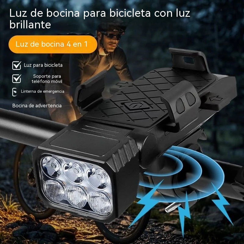 ⏳【Último día con 50% de descuento】🚲💡Luz multifuncional 4 en 1 para bicicleta: bocina, luz y soporte para teléfono, recargable.