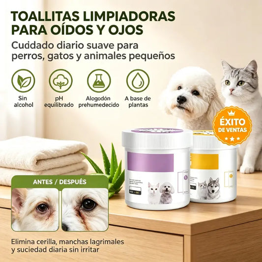 ✨️【200 toallitas para ojos + 200 toallitas para oídos】🐈🐕¡Mantener a tu amigo peludo limpio es importante! Toallitas limpiadoras naturales a base de plantas para ojos y oídos de mascotas.