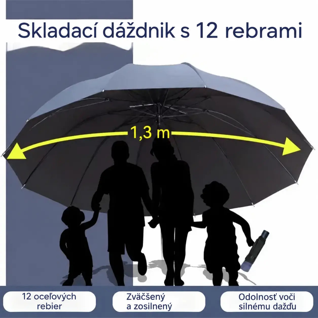 ☔【12 reber】Zložljiv dežnik, odporen proti vetru - vodoodporen in lahek, primeren za dež in sonce. Velik premer za vso družino! ✨